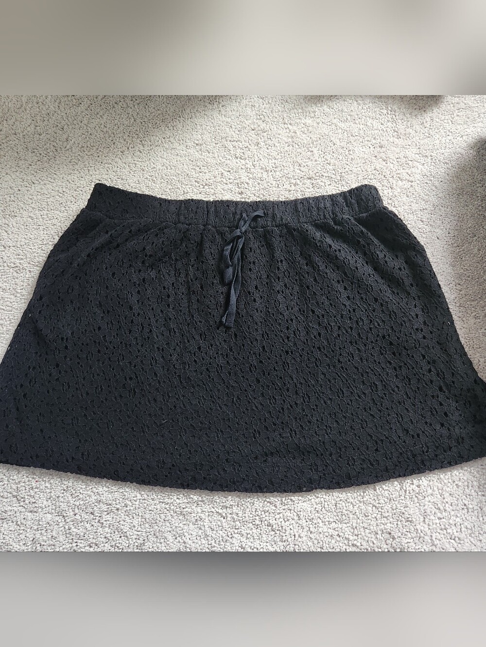 Lou & Grey Black Eyelet Lace Mini Skirt with Drawstring